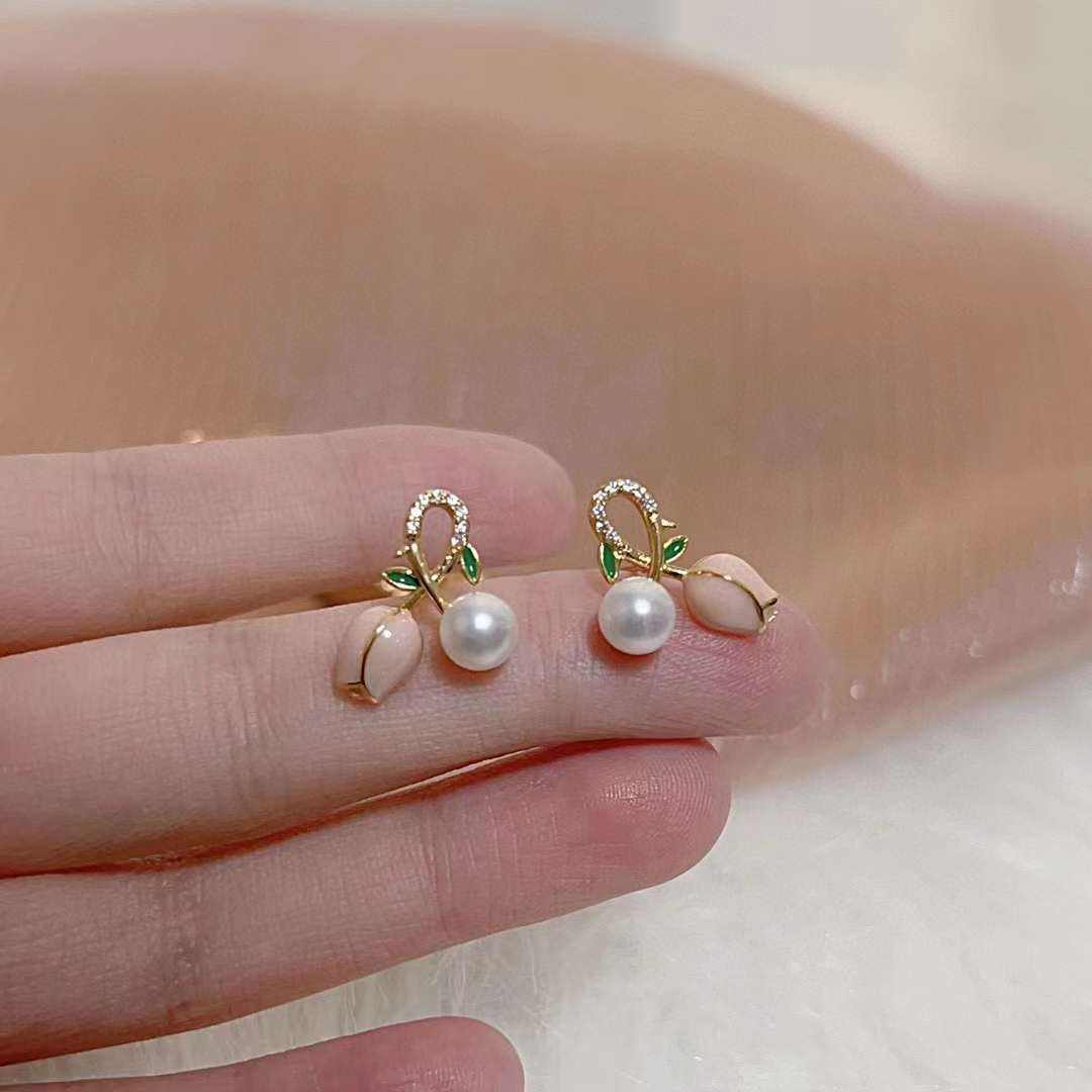 Astria Jewellery Gold Plated Floral Pearl Stud Earrings for Women