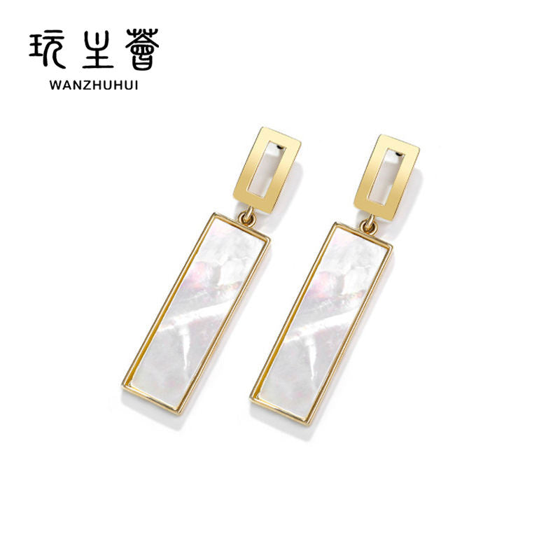 Astria Jewellery Gold Plated Geometric Drop Earrings for Women | Rectangular Pearl Inlay Design | Minimal Elegant Party & Daily Wear Jewellery