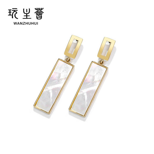 Astria Jewellery Gold Plated Geometric Drop Earrings for Women | Rectangular Pearl Inlay Design | Minimal Elegant Party & Daily Wear Jewellery