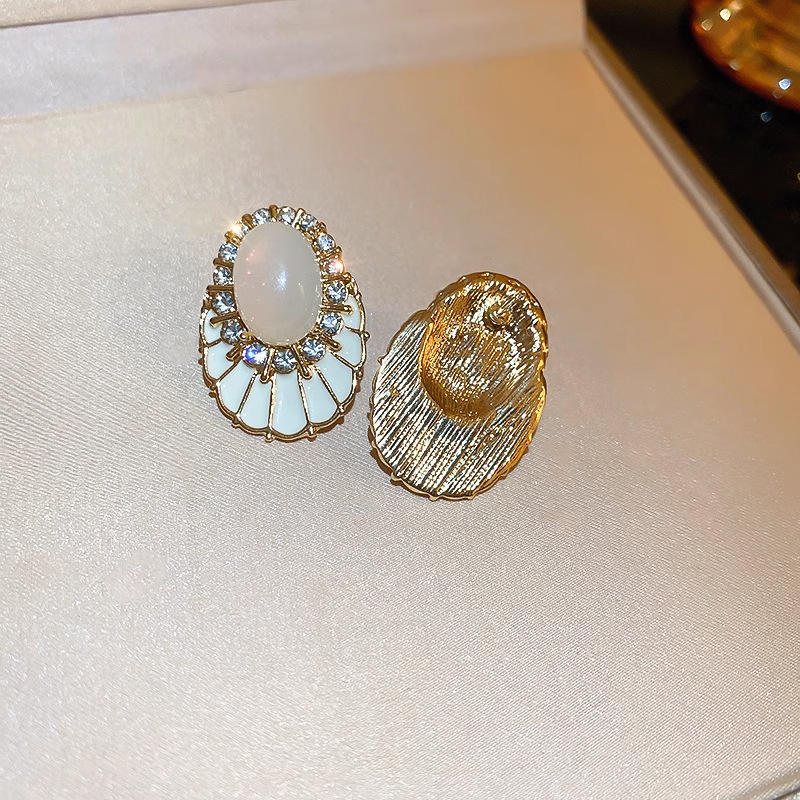 Astria Jewellery Elegant Oval Stud Earrings for Women | Gold Plated White Enamel & Crystal Earrings | Minimal Luxury Party & Daily Wear Jewellery