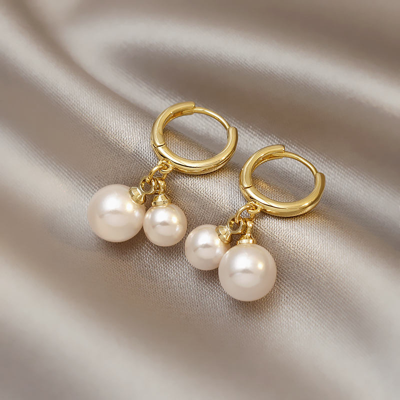 Gold Plated Pearl Drop Huggie Hoop Earrings