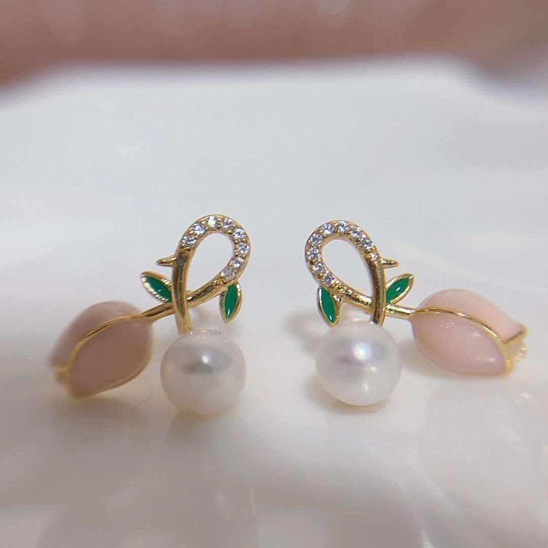 Astria Jewellery Gold Plated Floral Pearl Stud Earrings for Women