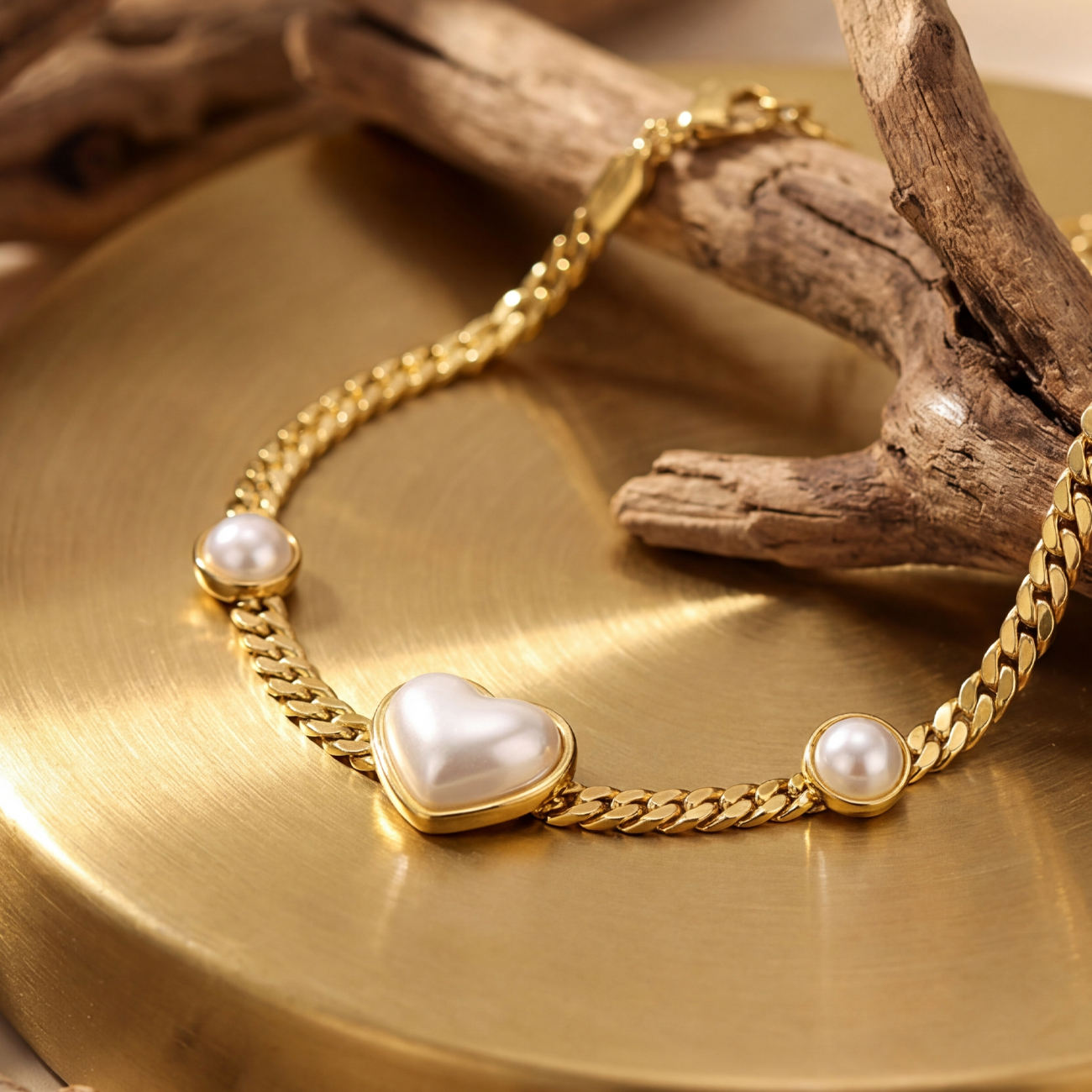 Elegant Heart Pearl Link Bracelet Astria Jewellery