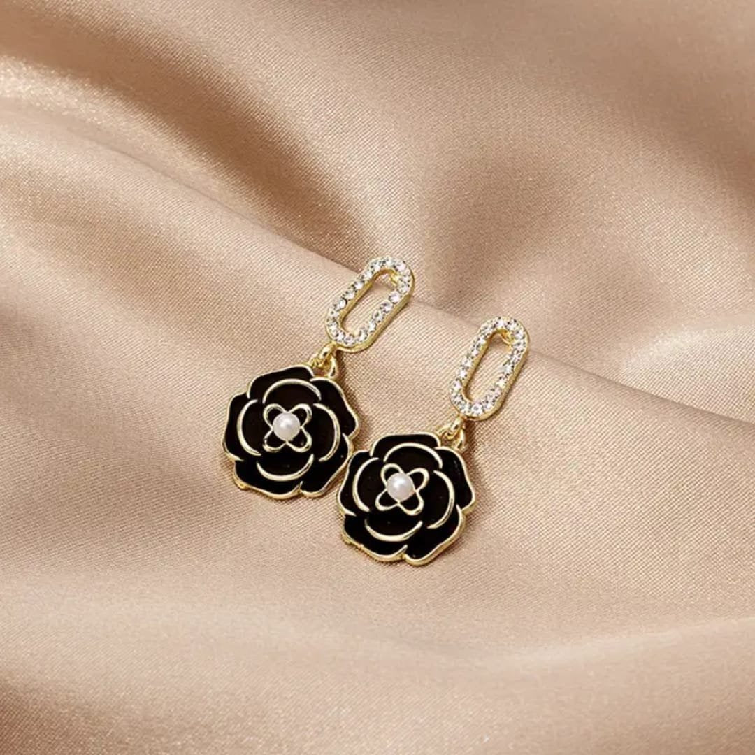 Black Floral Drop Earrings