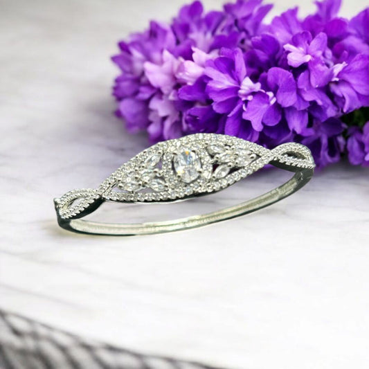 Astria Jewellery Silver Plated Vintage Zircon Cuff Bracelet for Women | Elegant Floral Filigree Design Bangle | Luxury Party Wear Jewellery