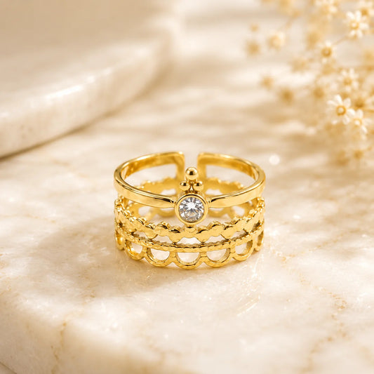 Gold Adjustable Stack Ring  for Women | Crystal Open Ring | Layered Minimalist Ring | Stackable Fashion Ring