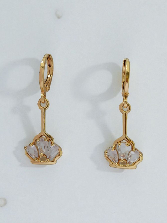 Gold Plated Crystal Shell Drop Earrings for Women | Elegant Fan Shape Dangle Design | Lightweight Party Wear & Daily Wear Jewellery
