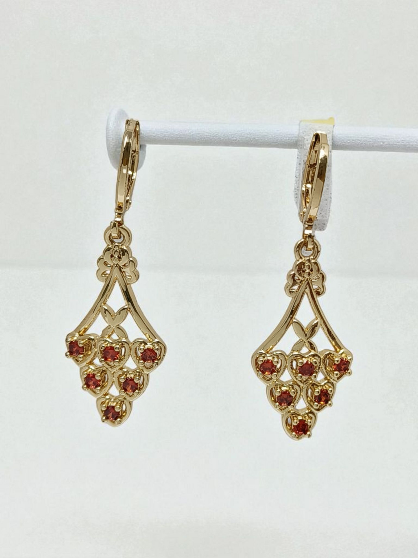Gold Plated Red Crystal Drop Earrings for Women | Floral Cluster Dangle Design | Elegant Party Wear & Festive Jewellery