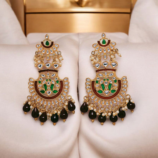 Astria Jewellery Kundan Green & Maroon Chandbali Earrings for Women | Gold Plated Traditional Bridal Dangle Earrings with Beads | Wedding & Festive Jewellery Astria Jewellery