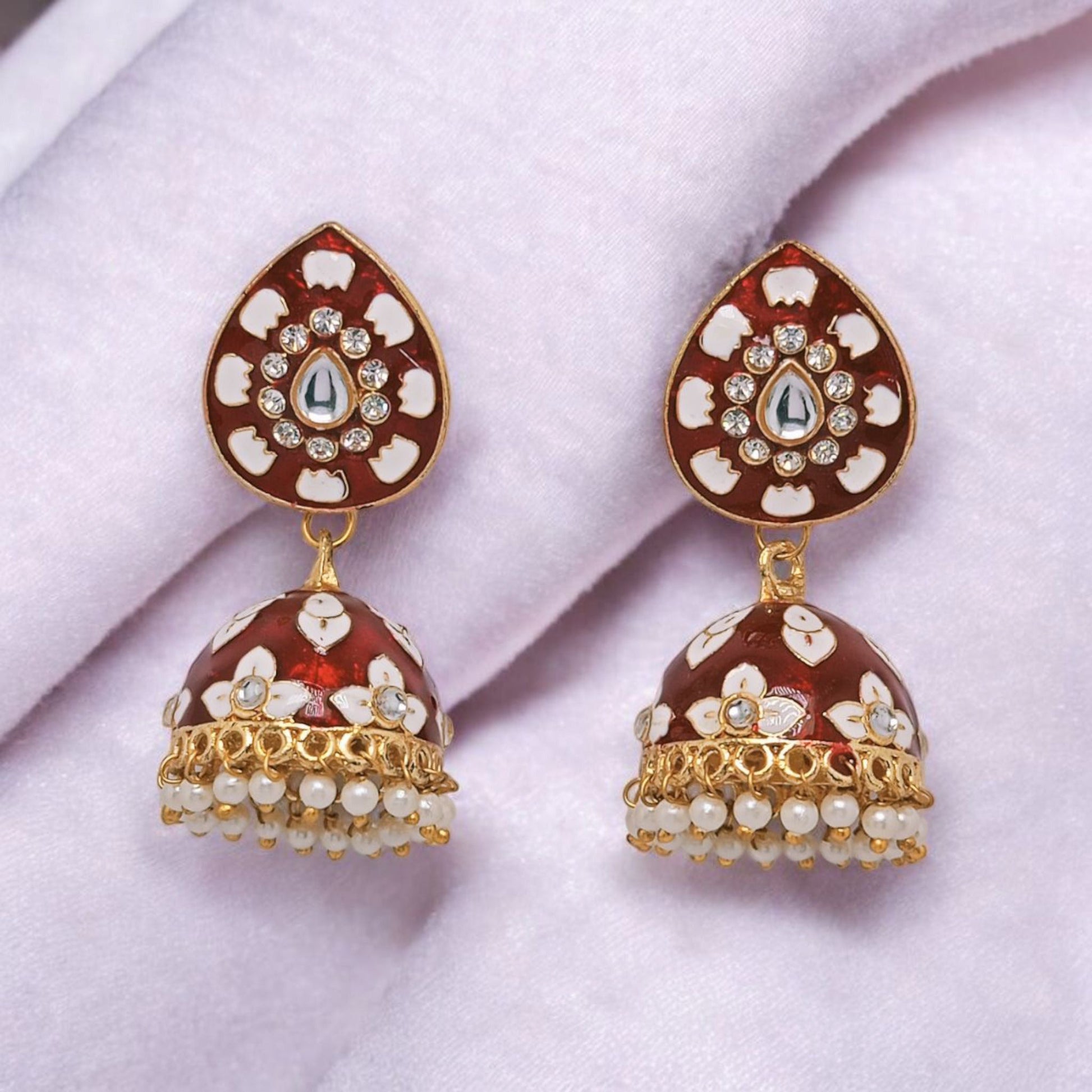 Astria Jewellery Red Meenakari Jhumka Earrings for Women | Gold Plated Traditional Pearl Drop Earrings | Ethnic Bridal & Festive Jewellery Astria Jewellery