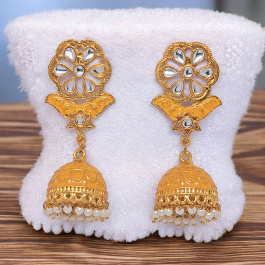 Astria Jewellery Gold Meenakari Kundan Jhumka Earrings for Women | Gold Plated Floral Ethnic Earrings with Pearl Drops | Traditional & Festive Jewellery Astria Jewellery
