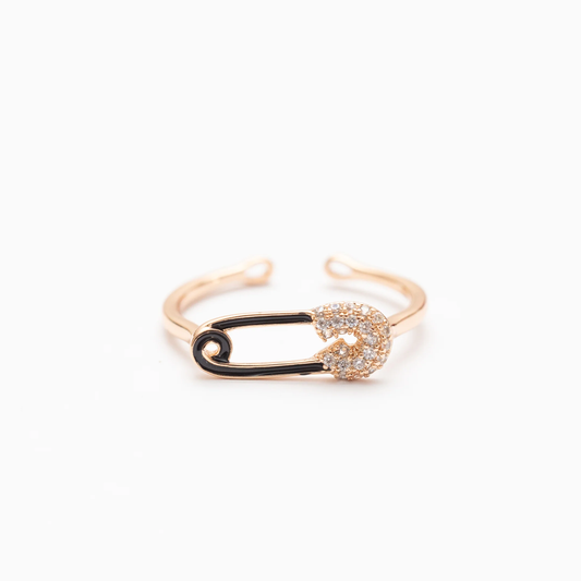 Astria Jewellery Rose Gold-Plated Safety Pin Ring with CZ – Adjustable Trendy Ring for Women Astria Jewellery