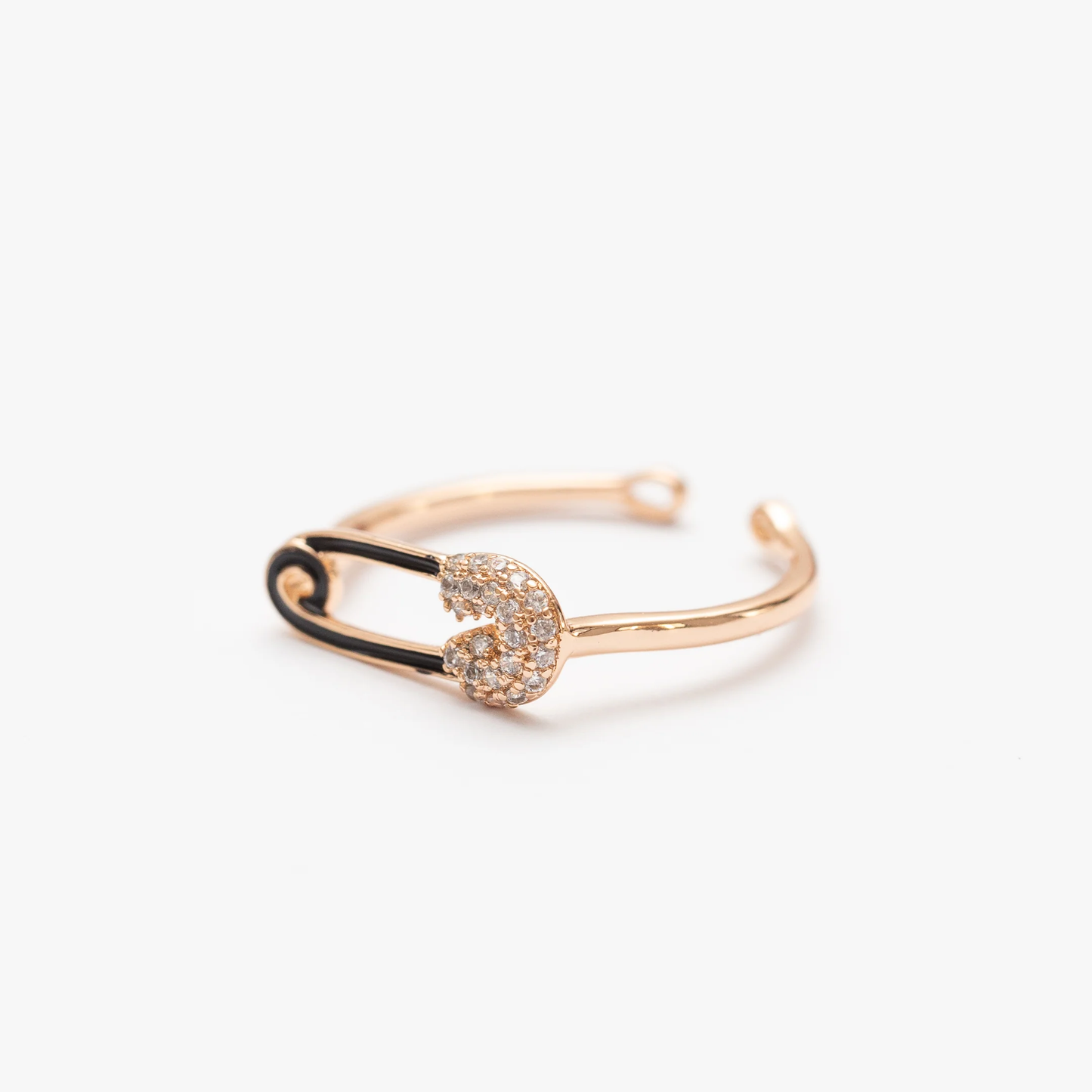 Astria Jewellery Rose Gold-Plated Safety Pin Ring with CZ – Adjustable Trendy Ring for Women