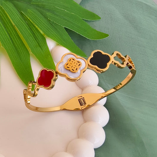 Astria Jewellery Gold-Plated Clover Enamel Bangle Bracelet for Women
