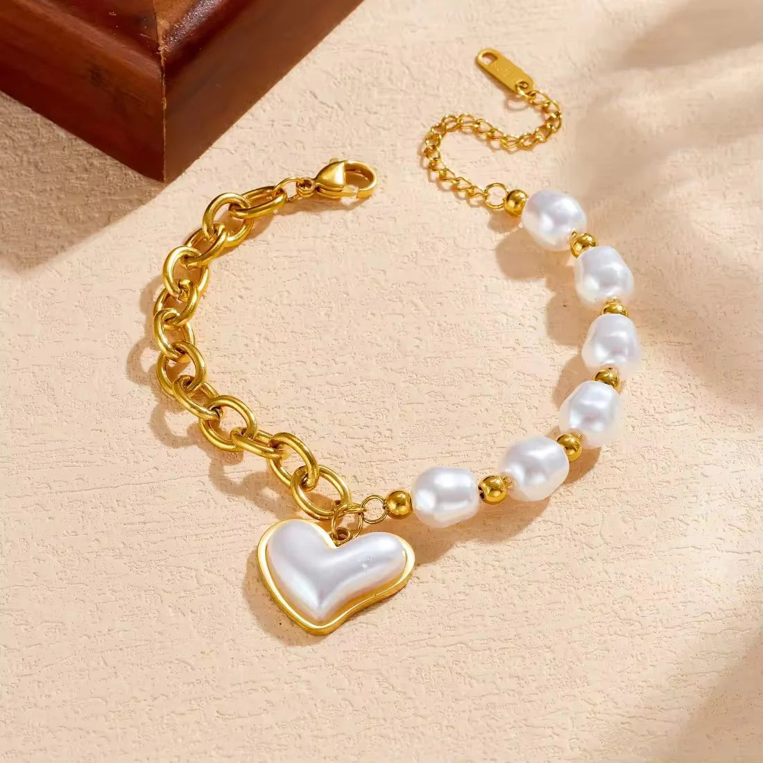 Celeste Heart Pearl Gold Bracelet Astria Jewellery
