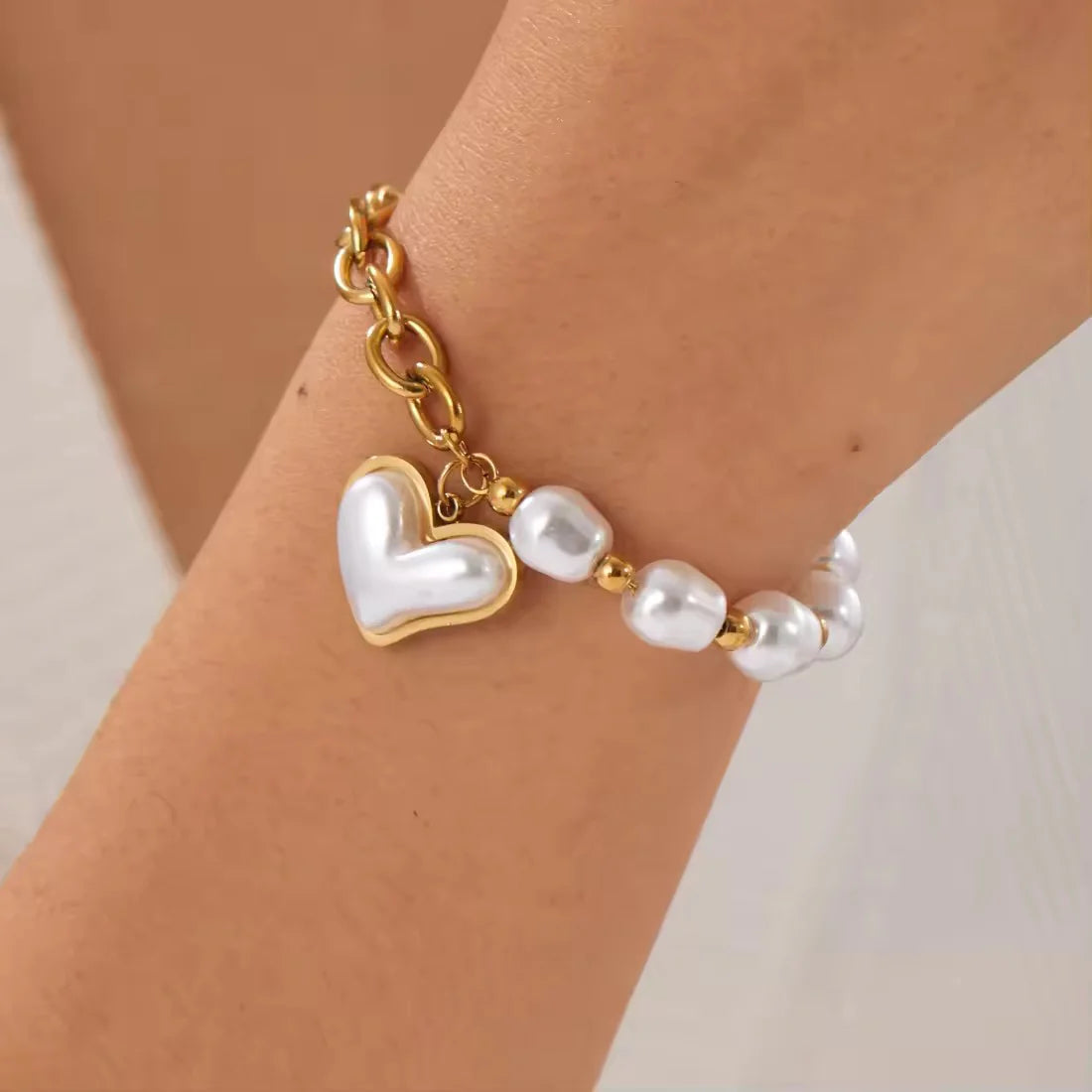Celeste Heart Pearl Gold Bracelet Astria Jewellery