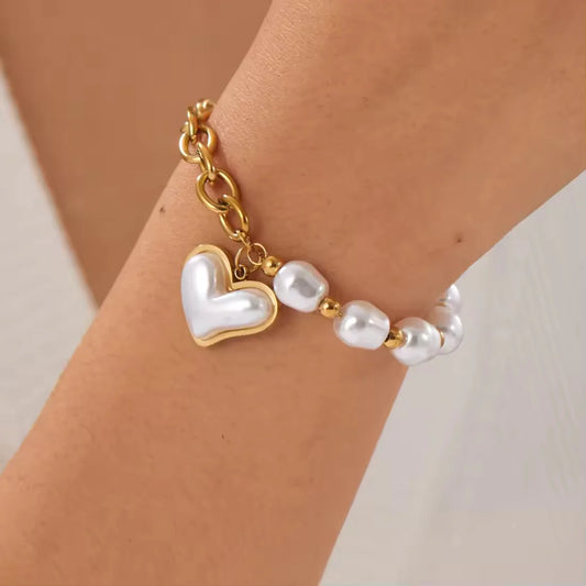 Celeste Heart Pearl Gold Bracelet