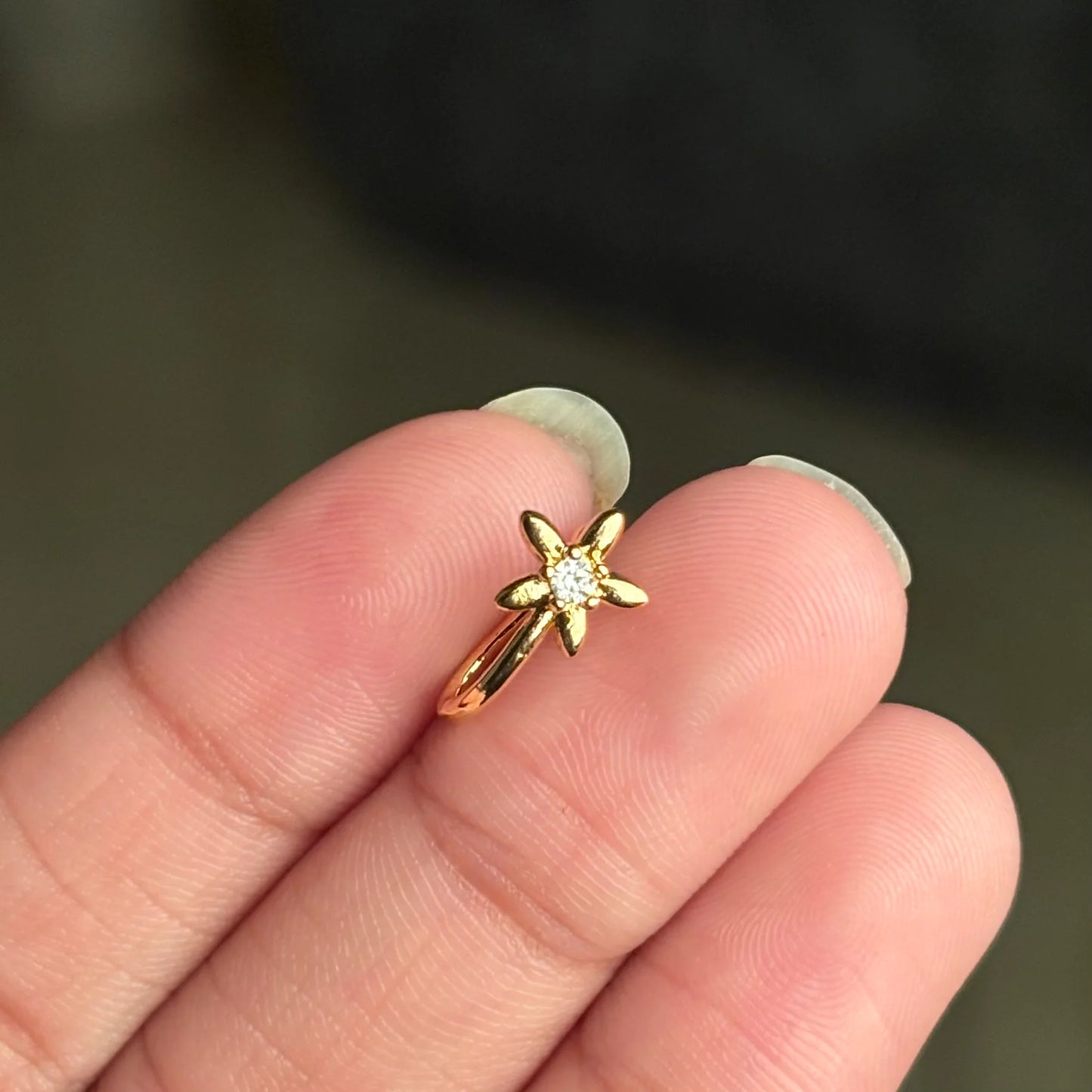 Gold Daisy Flower Huggie Hoop Nose Pin for Women | Crystal Floral Mini Hoop Earrings | Minimalist Everyday Earrings