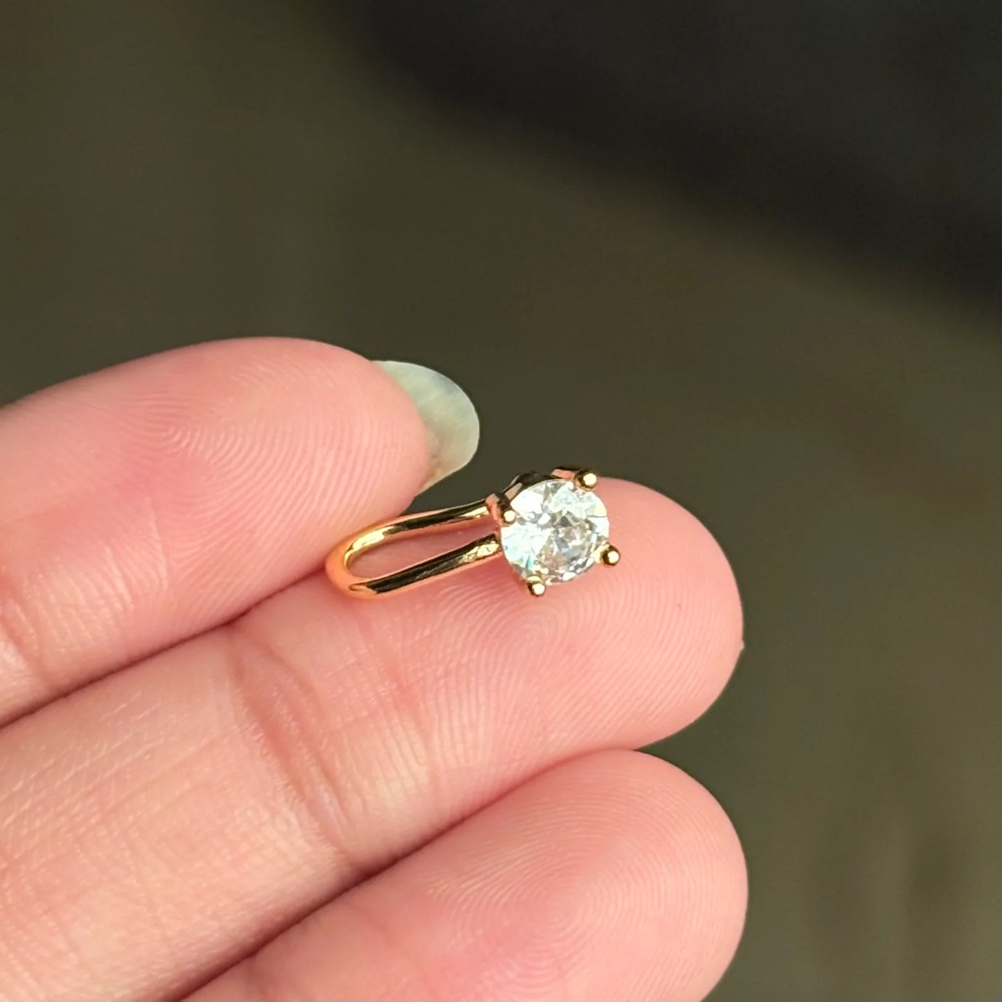 Minimalist Solitaire CZ Gold Nose Pin for Women | Round Crystal Nose Stud | Elegant Everyday Nose Jewelry