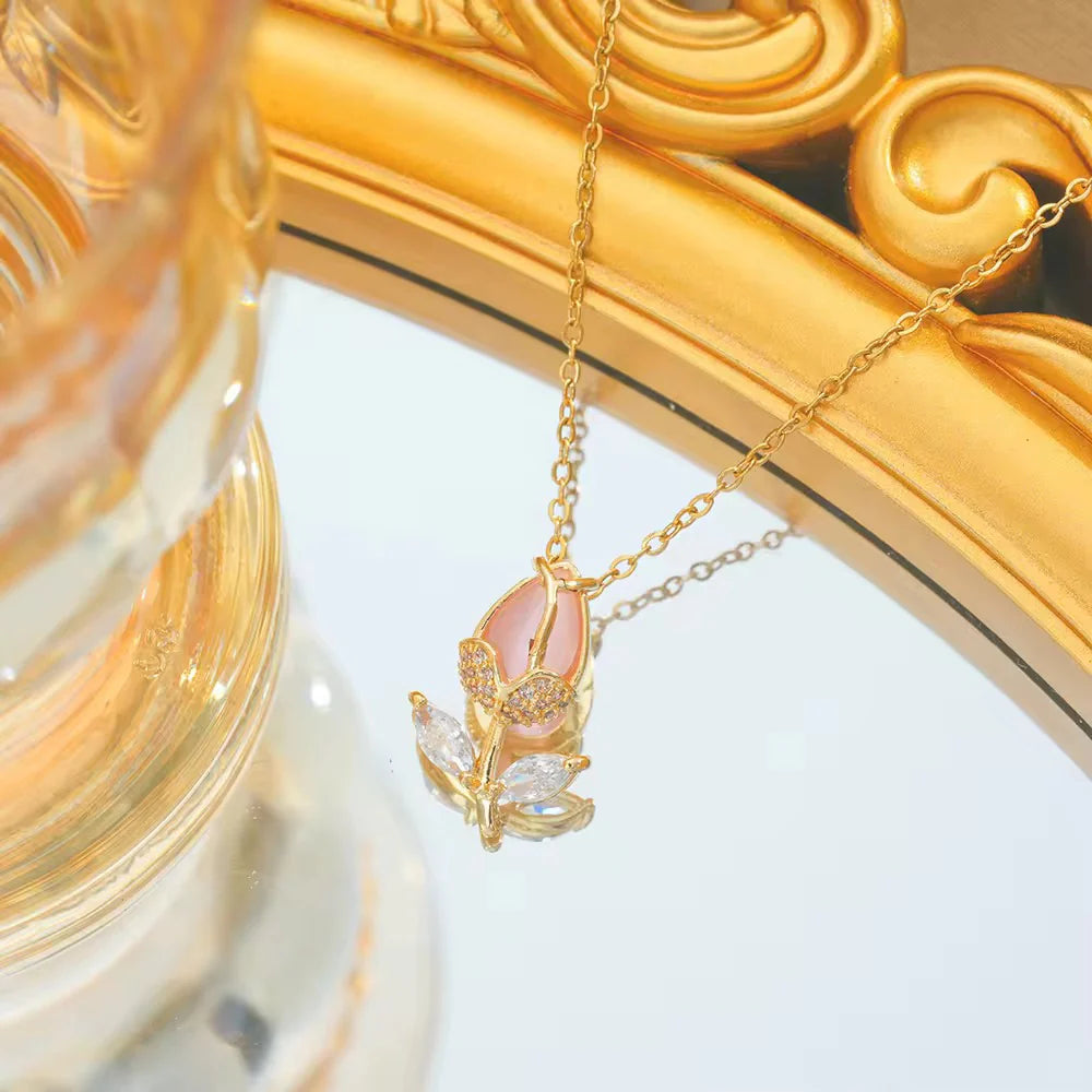 Pink Tulip Charm Necklace Astria Jewellery