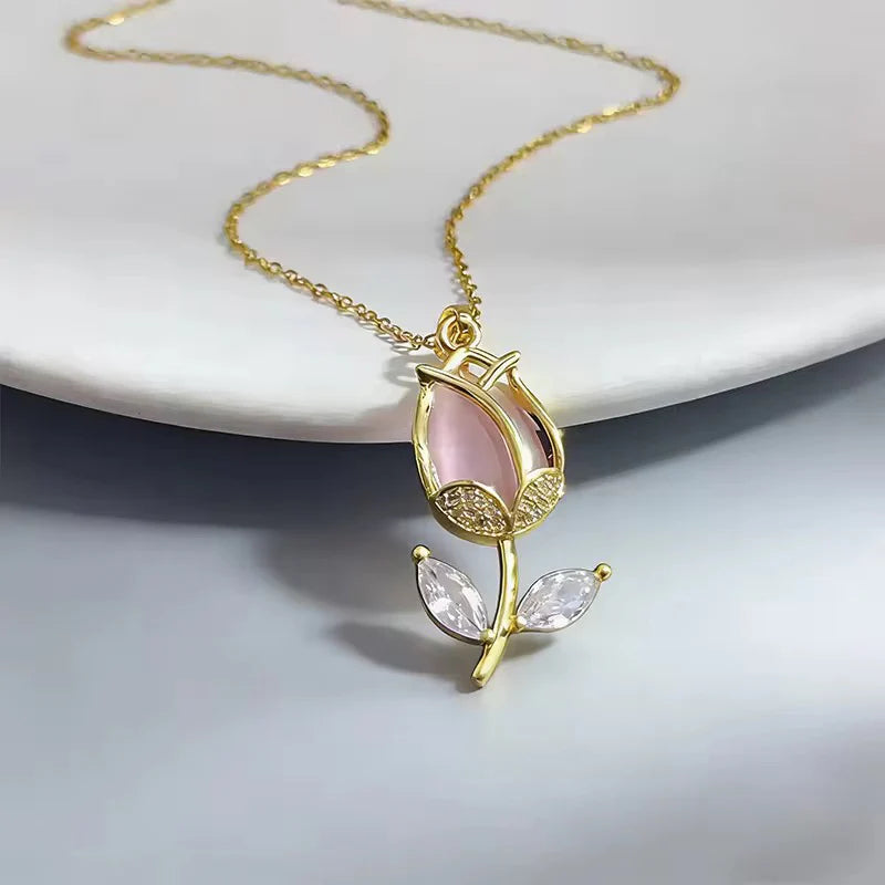 Pink Tulip Charm Necklace Astria Jewellery