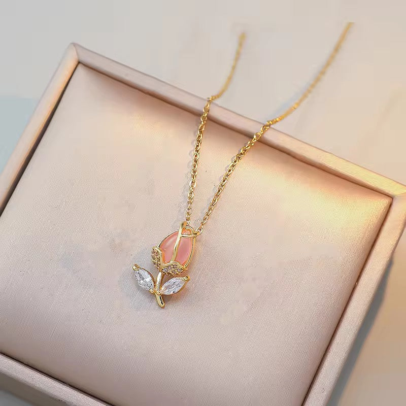 Pink Tulip Charm Necklace Astria Jewellery