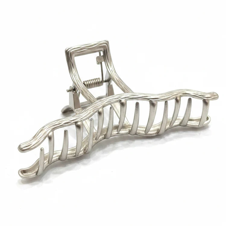 Matte Silver Wavy Metal Hair Claw Clip for Women | Large Non-Slip Hair Claw | Minimalist Hair Accessories Astria Jewellery