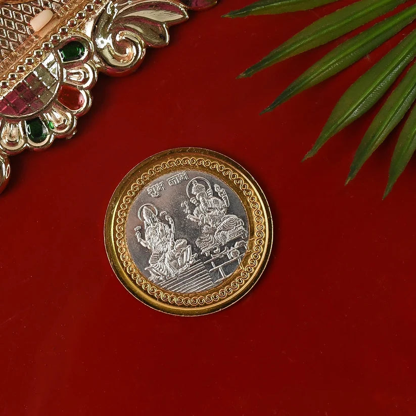 Lakshmi Ganesh Dual-Tone Religious Coin Astria Jewellery