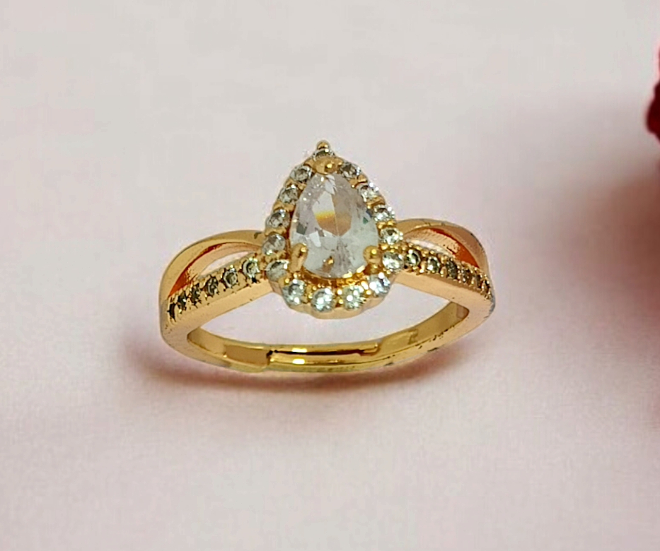 Astria Jewellery Classic Gold Teardrop Ring with White Stone – Luxury Gift for Girlfriend or Wife |18K Gold Plated Stainless Steel, Customizable