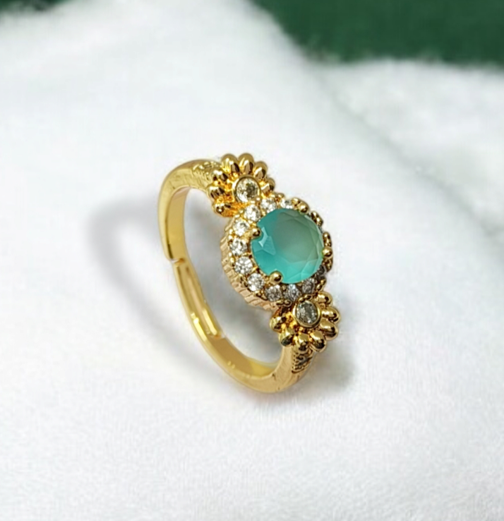 Astria Jewellery Blue Stone Gold Plated Ring for Women – Floral Design Engagement & Promise Ring |18K Gold Plated Stainless Steel, Customizable