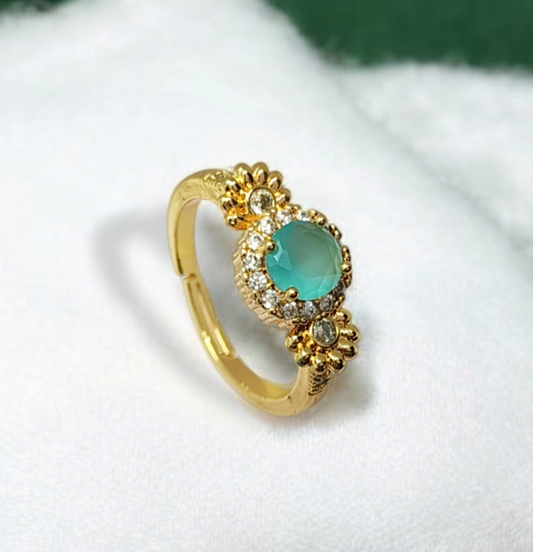 Astria Jewellery Blue Stone Gold Plated Ring for Women – Floral Design Engagement & Promise Ring |18K Gold Plated Stainless Steel, Customizable