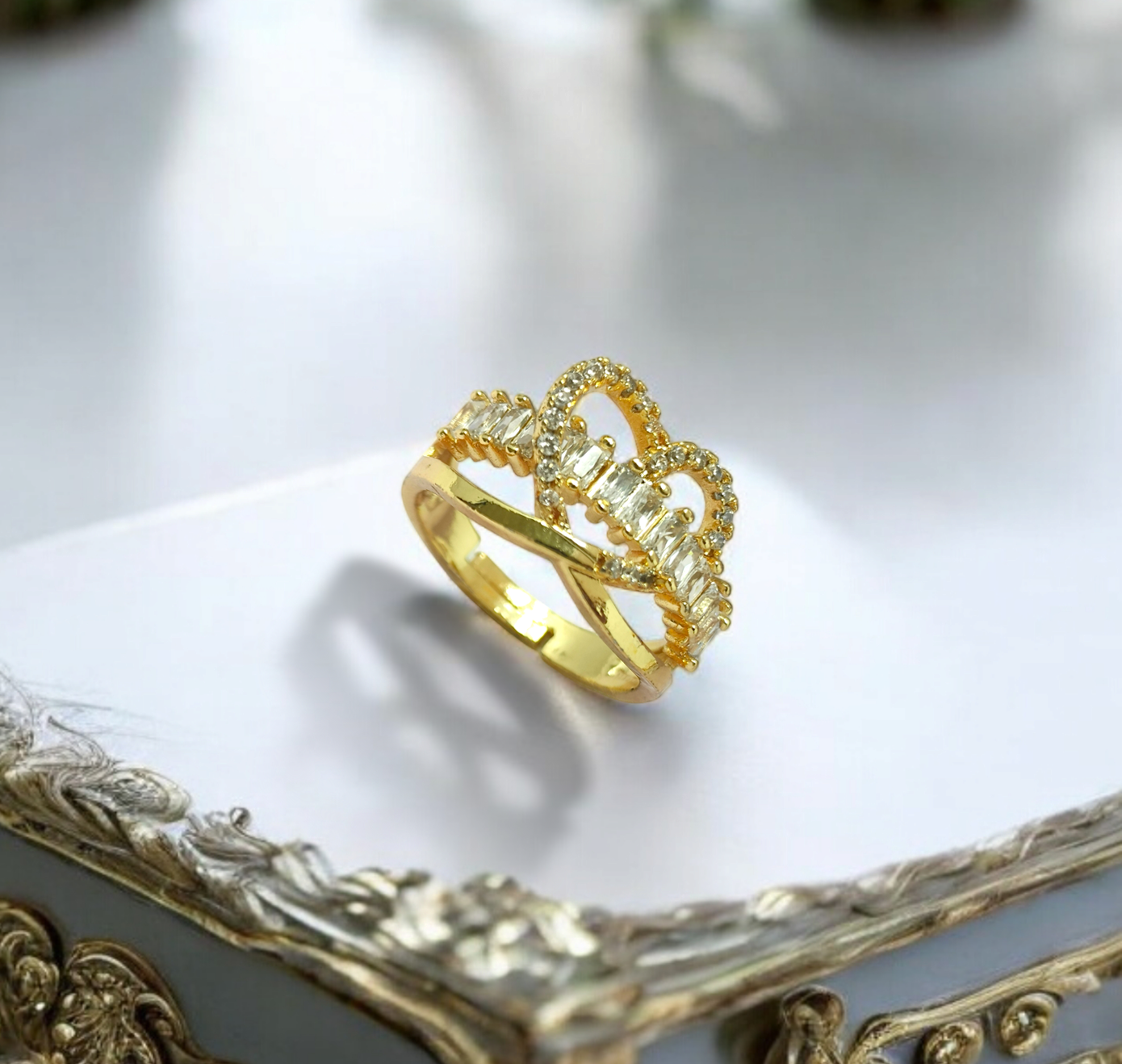 Astria Jewellery Royal Queen Gold – Heart Shape Ring with Sparkling White CZ Stones |18K Gold Plated Stainless Steel, Customizable