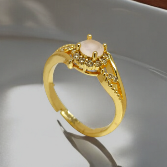 Astria Jewellery Gold Tone Ring with Light Pink Gemstone – Dainty and Classy Jewelry for Her |18K Gold Plated Stainless Steel, Customizable