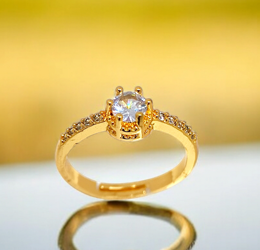 Astria Jewellery White Stone Gold Plated Ring for Women – Floral Design Engagement & Promise Ring |18K Gold Plated Stainless Steel, Customizable