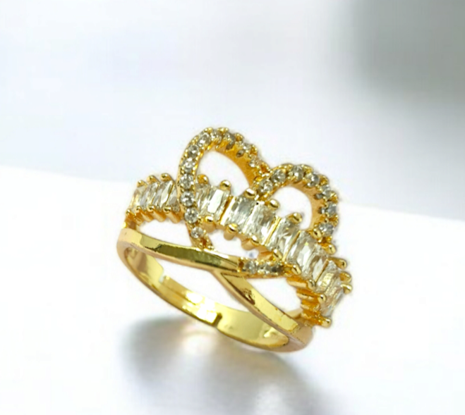 Astria Jewellery Royal Queen Gold – Heart Shape Ring with Sparkling White CZ Stones |18K Gold Plated Stainless Steel, Customizable