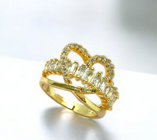 Astria Jewellery Royal Queen Gold – Heart Shape Ring with Sparkling White CZ Stones |18K Gold Plated Stainless Steel, Customizable