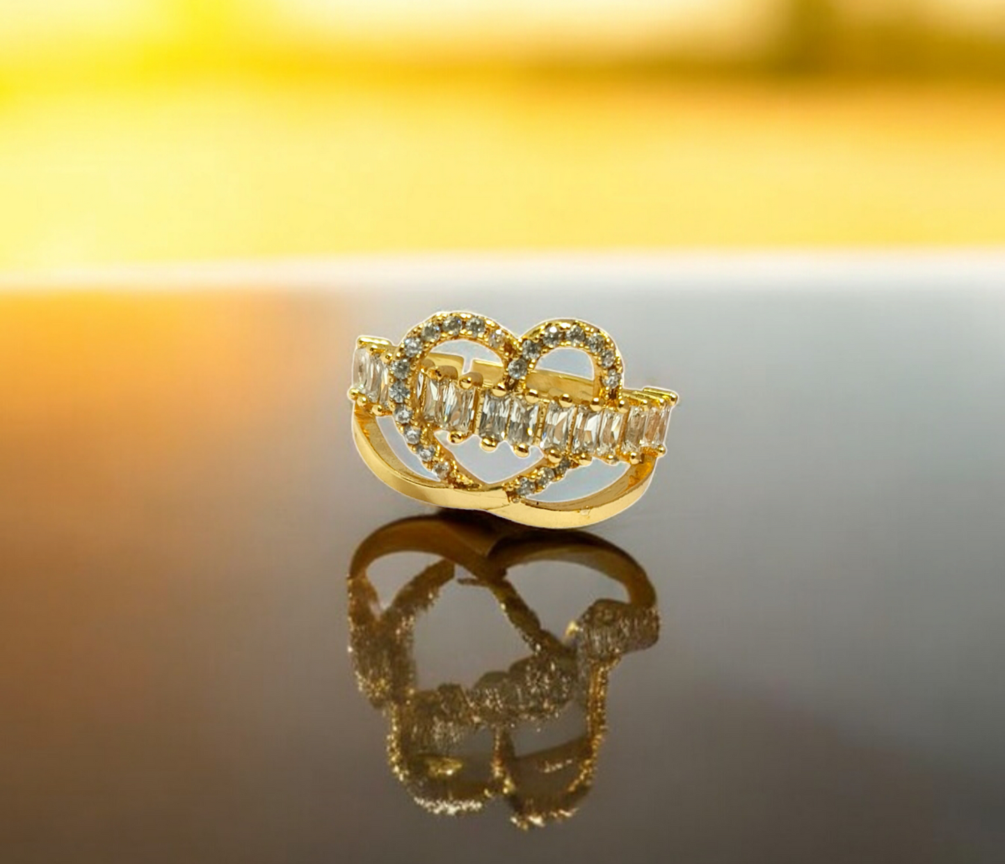 Astria Jewellery Royal Queen Gold – Heart Shape Ring with Sparkling White CZ Stones |18K Gold Plated Stainless Steel, Customizable