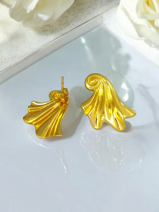 Astria Jewellery Gold Plated Shell Drop Earrings for Women | Elegant Spiral Fan Design | Statement Party Wear & Lightweight Fashion Jewellery