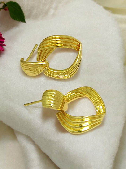 Astria Jewellery Gold Plated Ribbed Hoop Drop Earrings for Women | Textured Geometric Design | Elegant Statement Daily Wear & Party Jewellery Astria Jewellery