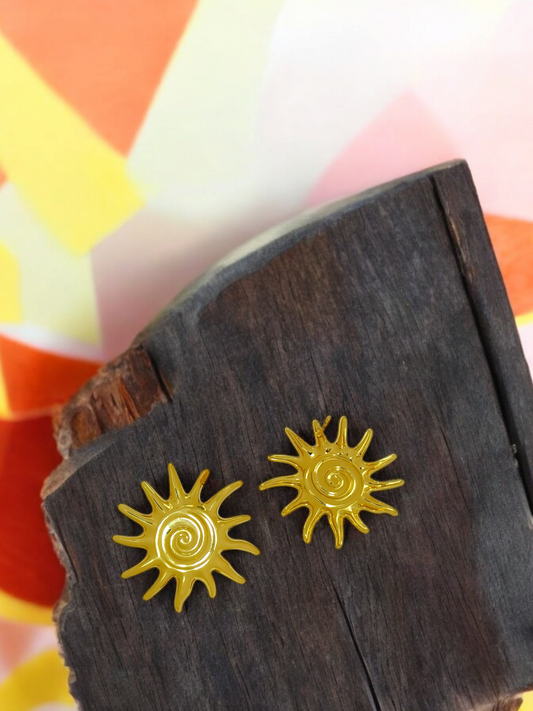 Astria Jewellery Gold Plated Sunburst Stud Earrings for Women | Spiral Sun Design | Trendy Minimal Statement Daily Wear & Party Jewellery Astria Jewellery