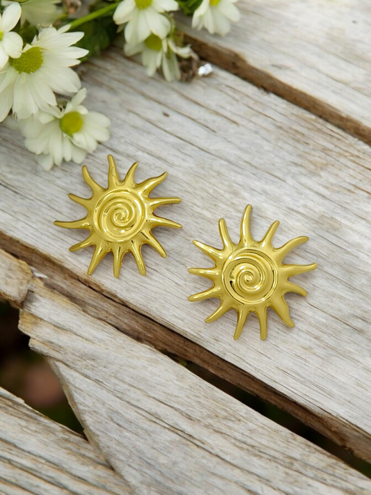 Astria Jewellery Gold Plated Sunburst Stud Earrings for Women | Spiral Sun Design | Trendy Minimal Statement Daily Wear & Party Jewellery Astria Jewellery