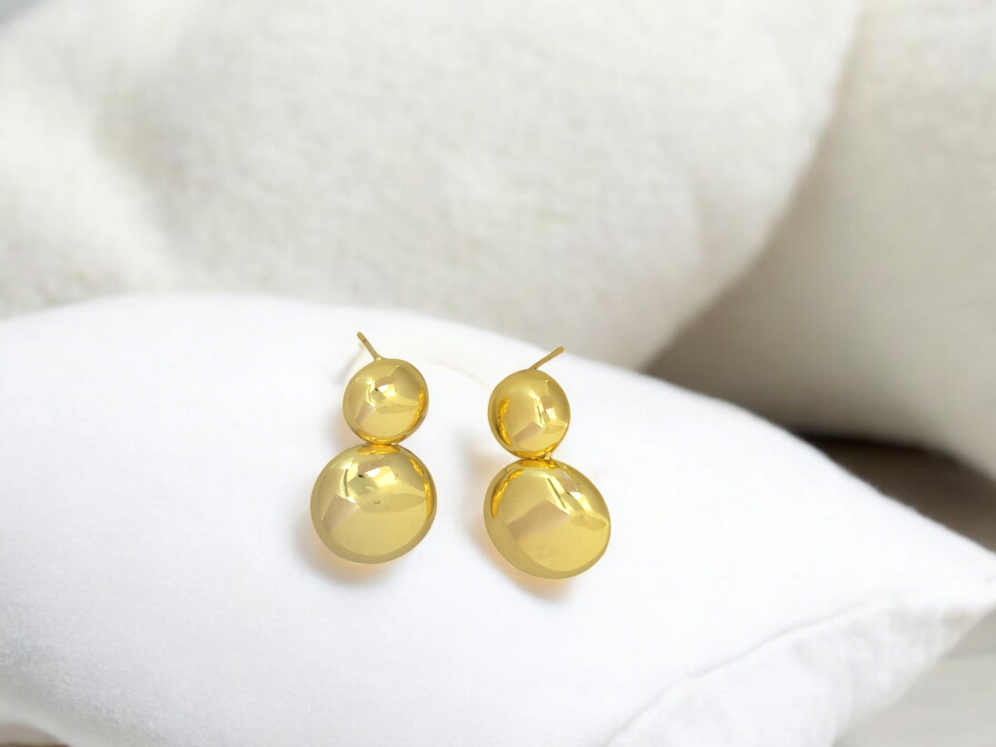 Astria Jewellery Gold Plated Double Ball Drop Stud Earrings for Women | Minimal Geometric Design | Elegant Daily Wear & Party Jewellery Astria Jewellery