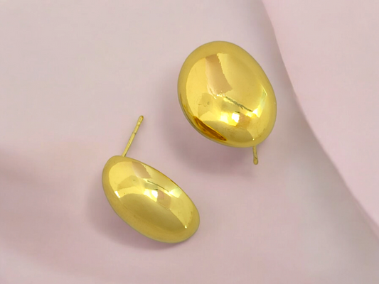 Astria Jewellery Gold Plated Oval Dome Stud Earrings for Women | Sleek Minimal Gloss Finish | Elegant Everyday Wear & Party Jewellery Astria Jewellery