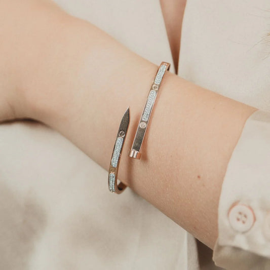 Astria Jewellery Crystal Nail Design Rose Gold-Plated Open Bangle Bracelet for Women
