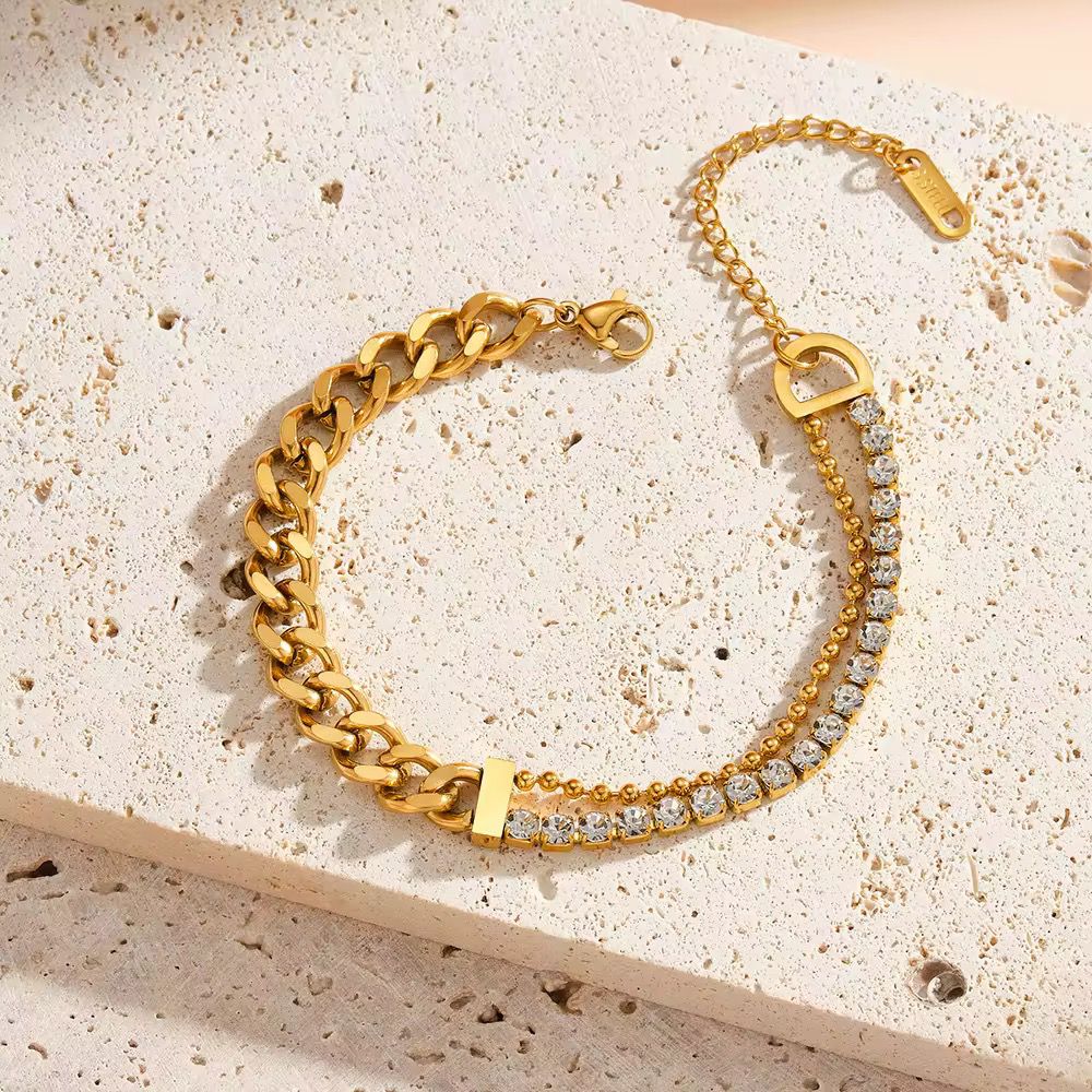 Luxury Gold Plated Cuban Link Tennis Bracelet for Women | Crystal Chain Adjustable Bracelet | Premium Fashion Jewelry