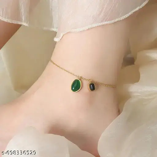 Astria Jewellery Gold-Plated Dual Gemstone Anklet for Women | Adjustable Minimal Ankle Bracelet Astria Jewellery
