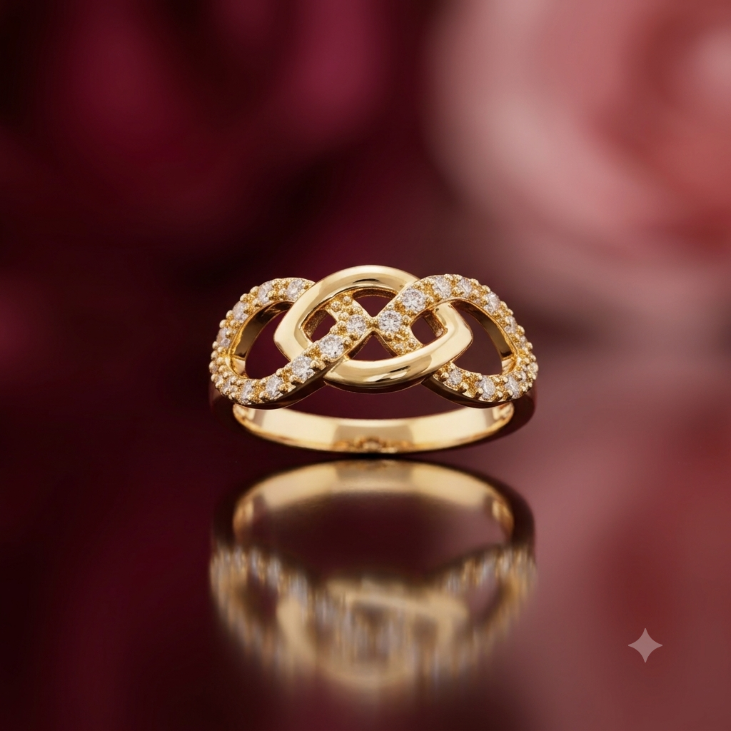 Interlocking Infinity Gold-Plated Cubic Zirconia Ring for Women | Elegant Knot Statement Ring
