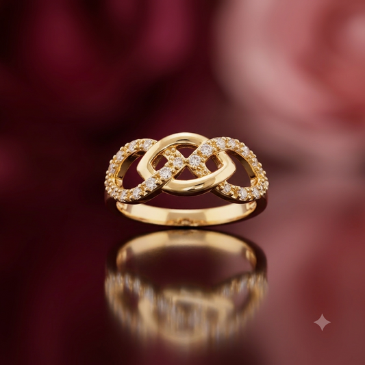 Interlocking Infinity Gold-Plated Cubic Zirconia Ring for Women | Elegant Knot Statement Ring Astria Jewellery