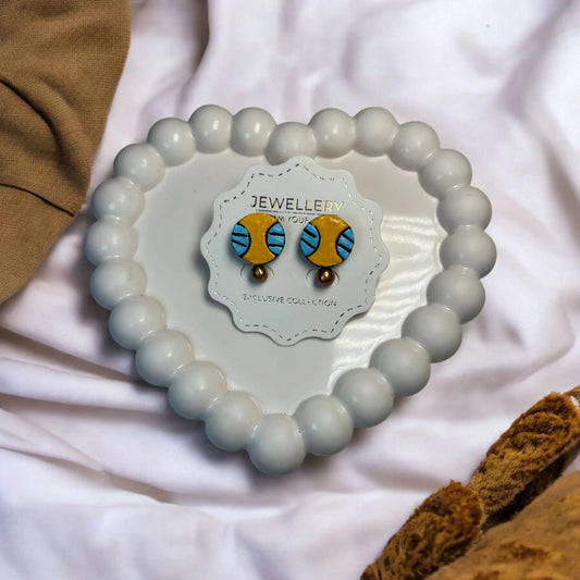 Handmade Ear Studs In Blue and Yellow with Unique Design for Everyday Wear