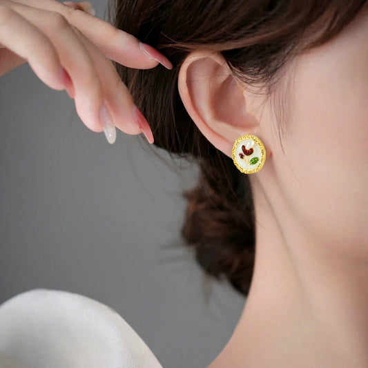 Vintage Floral Enamel Stud Earrings